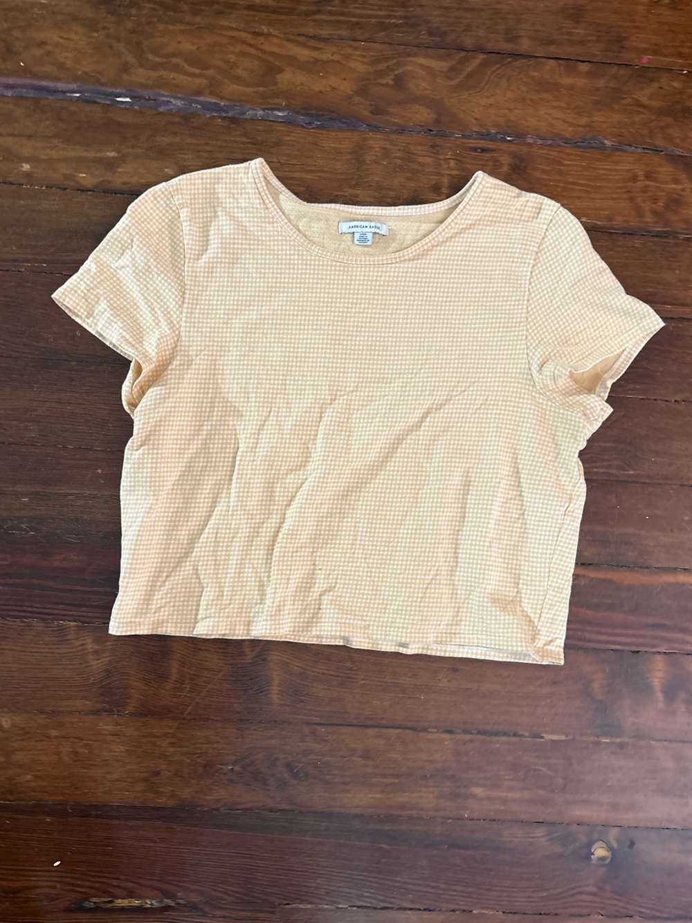 American Eagle outfitters yellow white gingham baby tee top size L